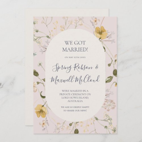 Spring Wildflower  Blush Elopement Announcement