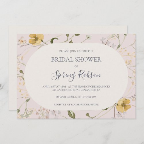 Spring Wildflower  Blush Horizontal Bridal Shower Invitation