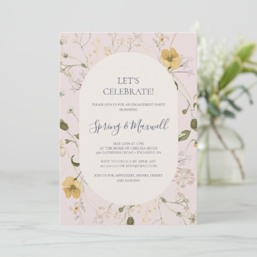 Spring Wildflower  Blush Lets Celebrate Invitati Invitation