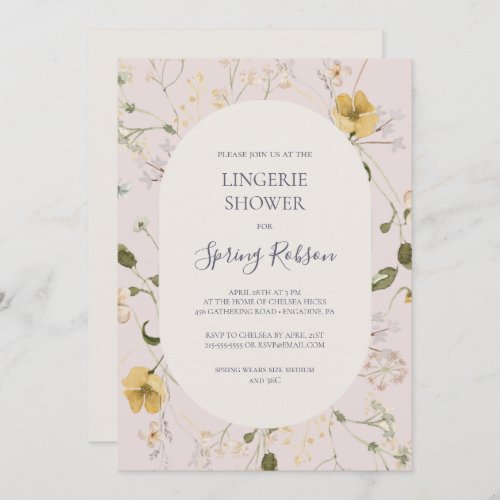 Spring Wildflower  Blush Lingerie Shower Invitation