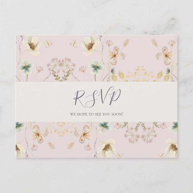 Spring Wildflower Blush Menu Choice RSVP Postcard (Front)