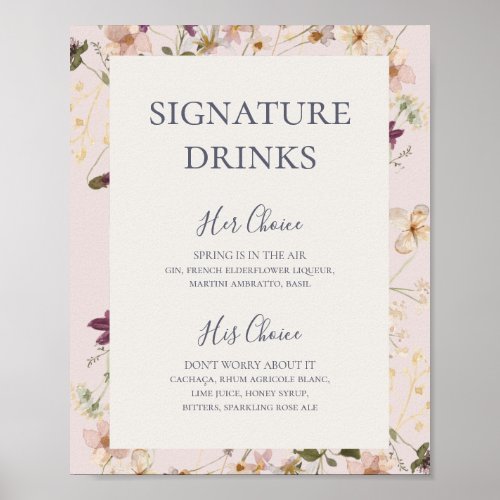 Spring Wildflower  Blush Signature Drinks Sign