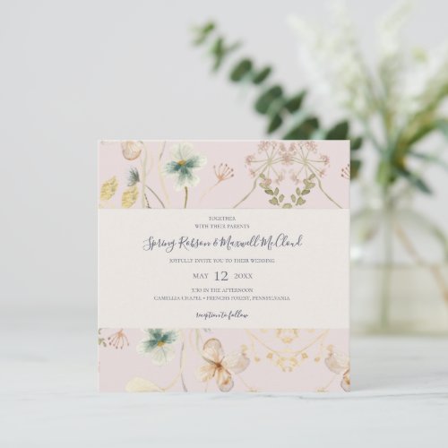 Spring Wildflower  Blush Square Wedding Invitation