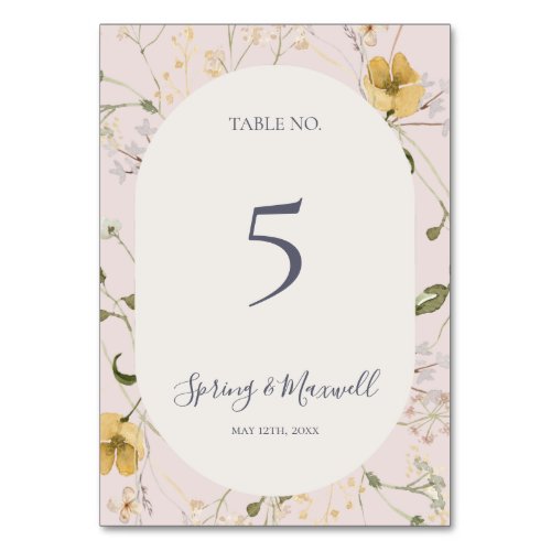 Spring Wildflower  Blush Table Number