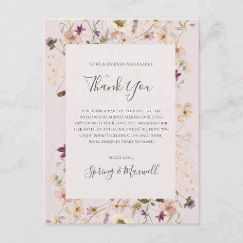 Spring Wildflower  Blush Thank You Reception Card