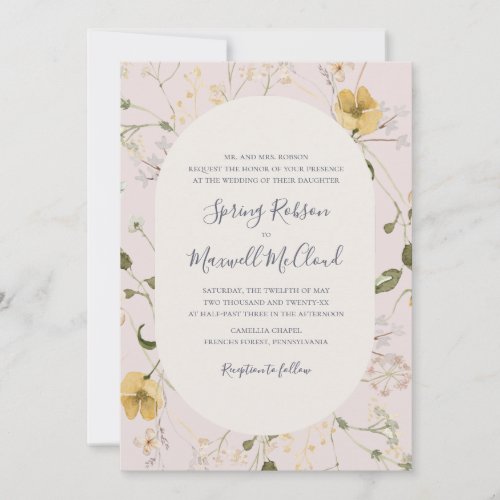 Spring Wildflower  Blush Traditional Wedding Invitation