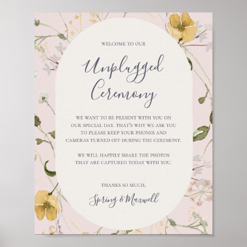 Spring Wildflower  Blush Unplugged Ceremony Sign