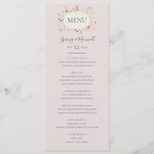 Spring Wildflower  Blush Wedding Dinner Menu