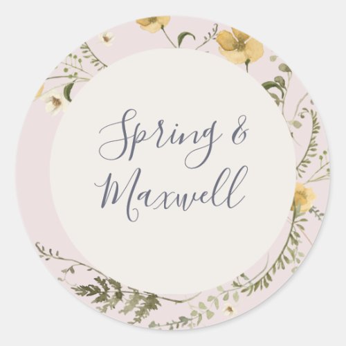 Spring Wildflower  Blush Wedding Envelope Seals