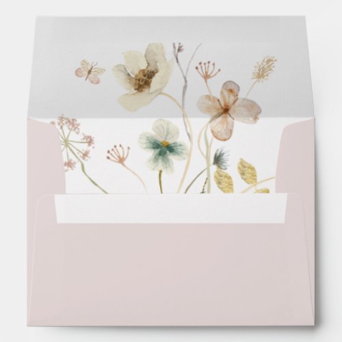 Spring Wildflower  Blush Wedding Invitation Envelope