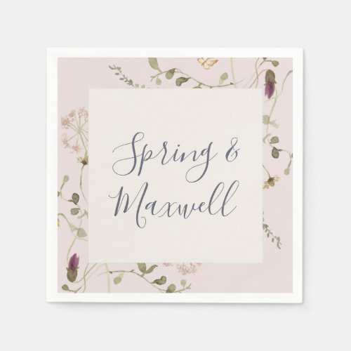 Spring Wildflower  Blush Wedding Napkins