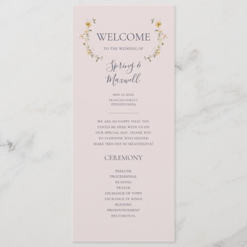 Spring Wildflower  Blush Wedding Program