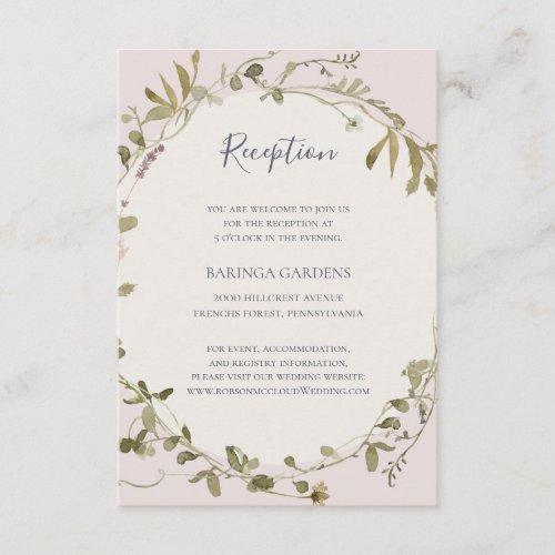 Spring Wildflower  Blush Wedding Reception Card