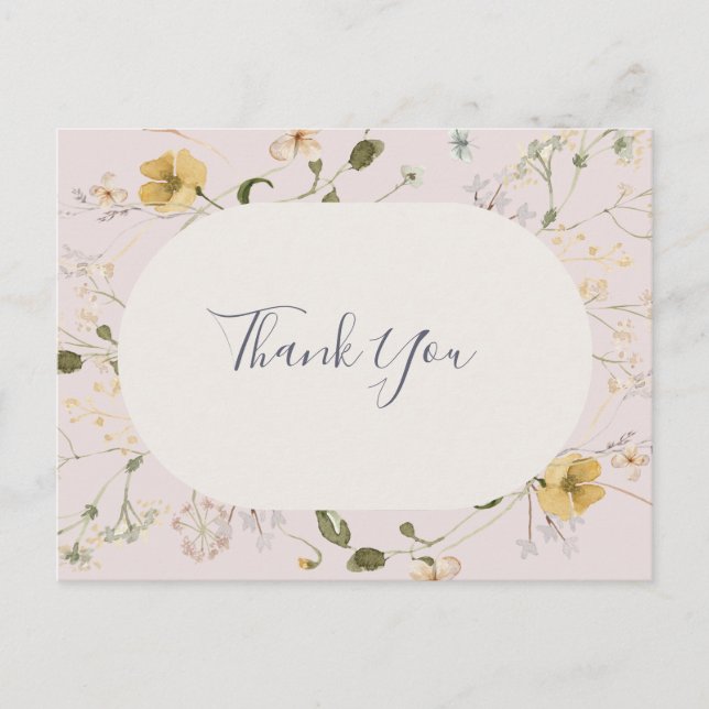 Spring Wildflower | Blush Wedding Thank You Postcard (Front)
