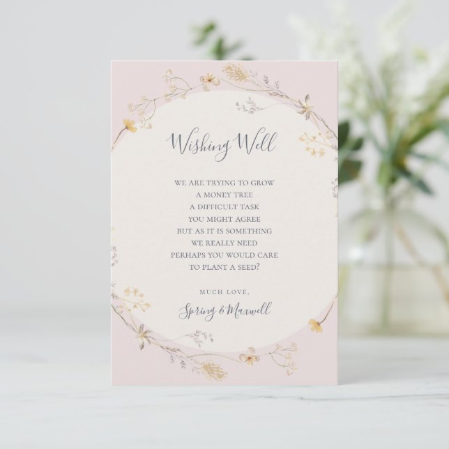 Spring Wildflower | Blush Wedding Wishing Well Enclosure Card (Standing Front)