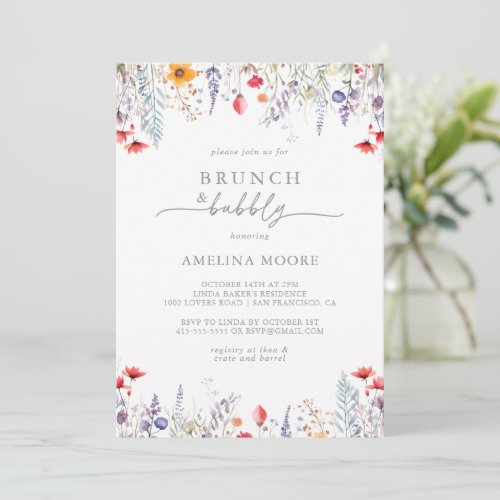 Spring Wildflower Brunch and Bubbly Bridal Shower Invitation