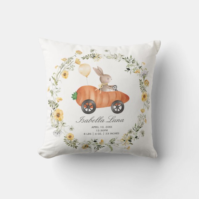 Spring Wildflower Bunny Rabbit Newborn Easter Gift Throw Pillow (Front)
