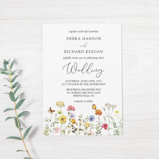 Spring Wildflower Colorful Boho Botanical Wedding Invitation | Zazzle