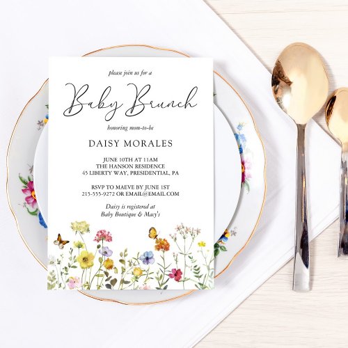 Spring Wildflower Colorful Botanical Baby Brunch Invitation