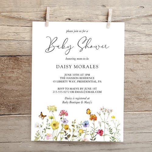 Spring Wildflower Colorful Botanical Baby Shower Invitation