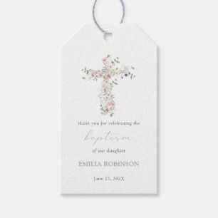 Spring Wildflower Cross Girl Baptism Favor Tag