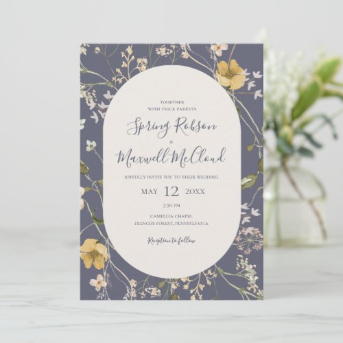 Spring Wildflower Dusty Purple All In One Wedding  Invitation