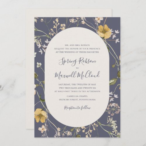 Spring Wildflower Dusty Purple Traditional Wedding Invitation