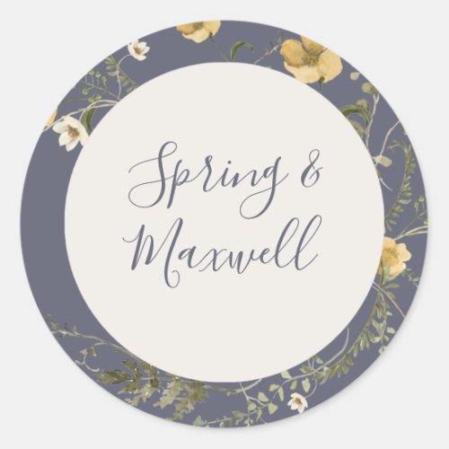 Spring Wildflower  Dusty Purple Wedding Classic Round Sticker