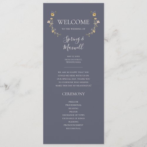 Spring Wildflower  Dusty Purple Wedding Program