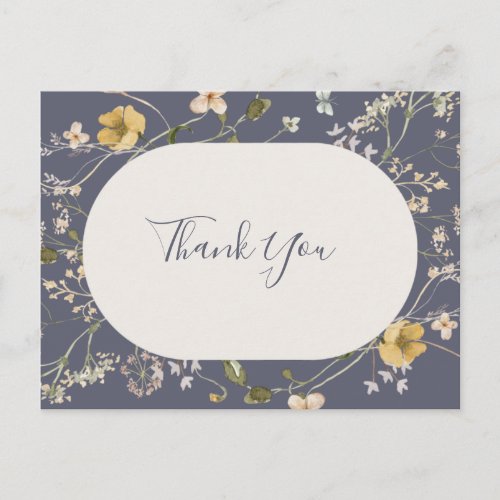 Spring Wildflower  Dusty Purple Wedding Thank You Postcard