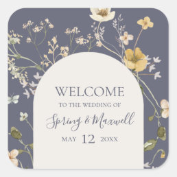Spring Wildflower | Dusty Purple Wedding Welcome Square Sticker