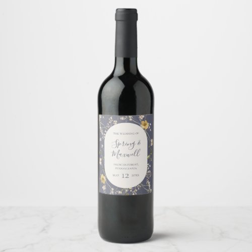 Spring Wildflower  Dusty Purple Wedding Wine Label