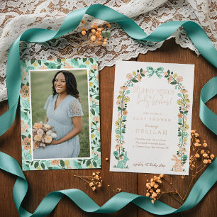 Spring Wildflower Easter Bunny Baby Shower Bow Foil Invitation