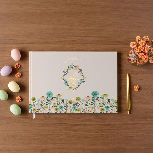 Spring Wildflower Easter Bunny Baby Shower Foil Guest Book (Spring Wildflower Easter Bunny Baby Shower Foil Guest Book)