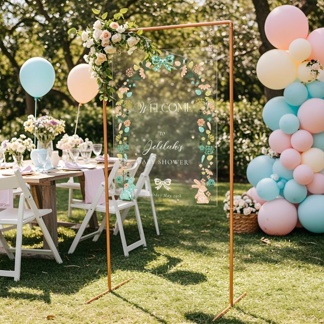 Spring Wildflower Easter Bunny Baby Shower Welcome Acrylic Sign (Spring Wildflower Easter Bunny Baby Shower Welcome Acrylic Sign)