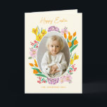 Spring Wildflower Easter Family Photo Greeting  Card<br><div class="desc">Celebrate Easter with a beautiful and personal touch using this spring wildflower Easter photo greeting. Featuring a vibrant botanical frame of blooming crocuses, tulips, and delicate spring flowers, this cheerful design surrounds your favorite family photo with fresh seasonal color. The hand-drawn floral illustration captures the joyful feeling of spring and...</div>