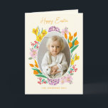 Spring Wildflower Easter Family Photo Greeting  Card<br><div class="desc">Celebrate Easter with a beautiful and personal touch using this spring wildflower Easter photo greeting. Featuring a vibrant botanical frame of blooming crocuses, tulips, and delicate spring flowers, this cheerful design surrounds your favorite family photo with fresh seasonal color. The hand-drawn floral illustration captures the joyful feeling of spring and...</div>