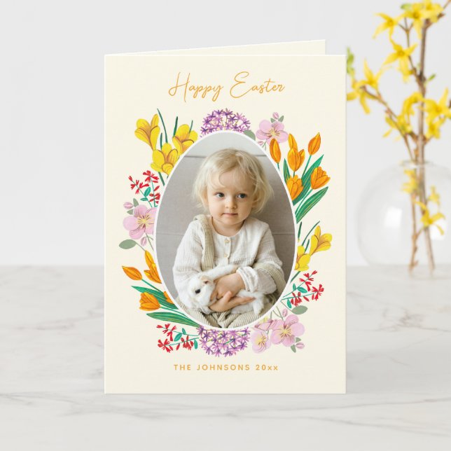 Spring Wildflower Easter Family Photo Greeting  Card (Yellow Flower)
