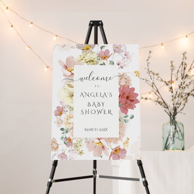 Spring Wildflower Elegant Rustic Baby Shower  Foam Board (In Situ (Stand))