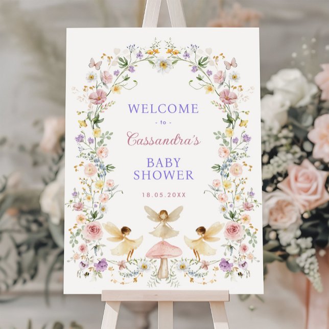 Spring Wildflower Fairy Baby Girl Shower Welcome  Foam Board (Creator Uploaded)