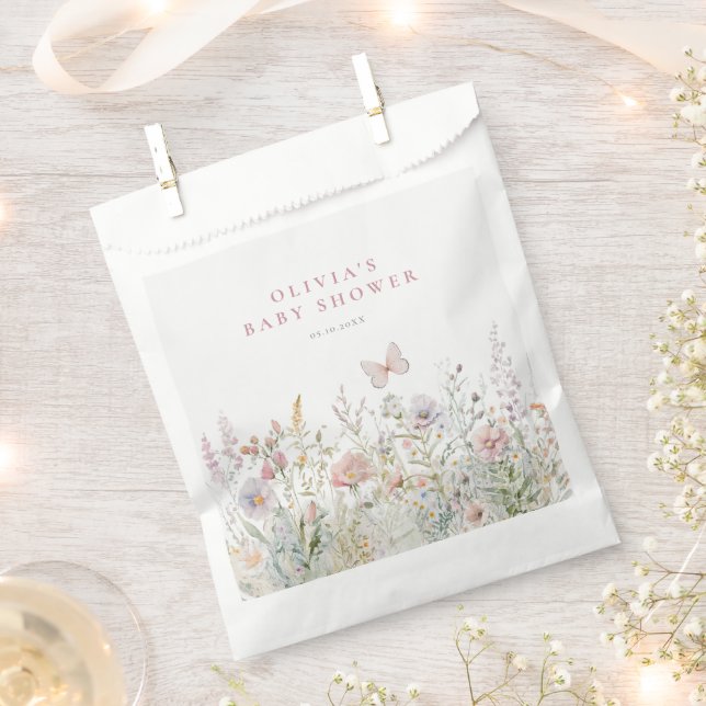 Spring Wildflower Field Butterfly Baby Shower Favor Bag (Clipped)