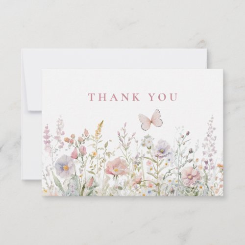 Spring Wildflower Field Butterfly Baby Shower Thank You Card