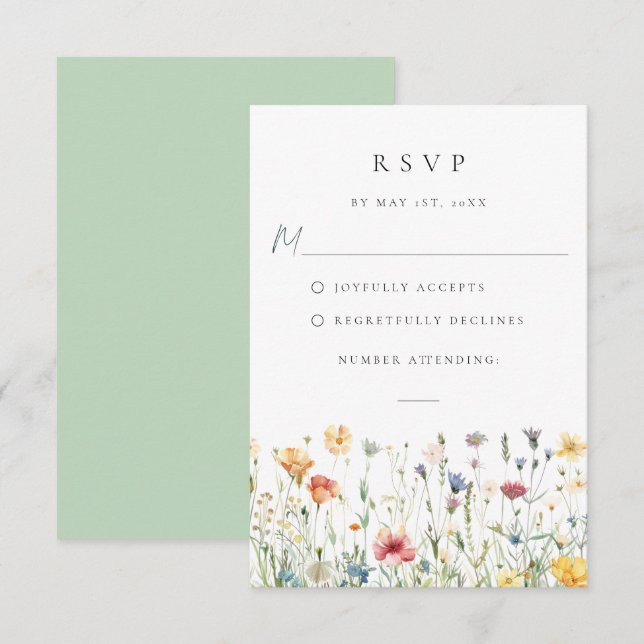 Spring Wildflower Field Wedding RSVP Card (Front/Back)