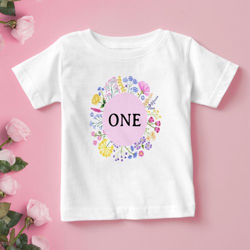 Spring Wildflower First Birthday Baby Girl Baby T_Shirt