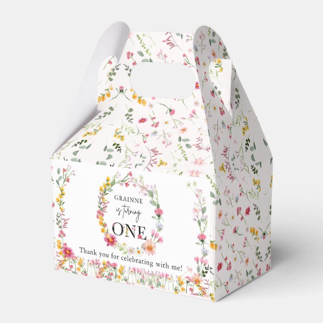 Spring Wildflower First Birthday Party Favor Box (Front Side)