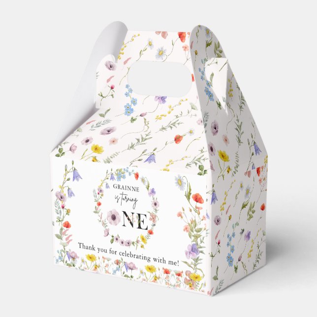 Spring Wildflower First Birthday Party Favor Boxes (Back Side)