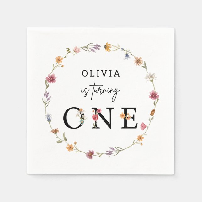 Spring Wildflower First Birthday Party Napkins (Front)