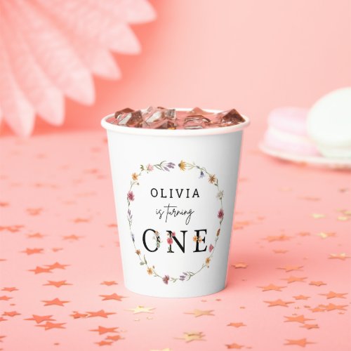 Spring Wildflower Floral 1st Birthday Party Paper Cups