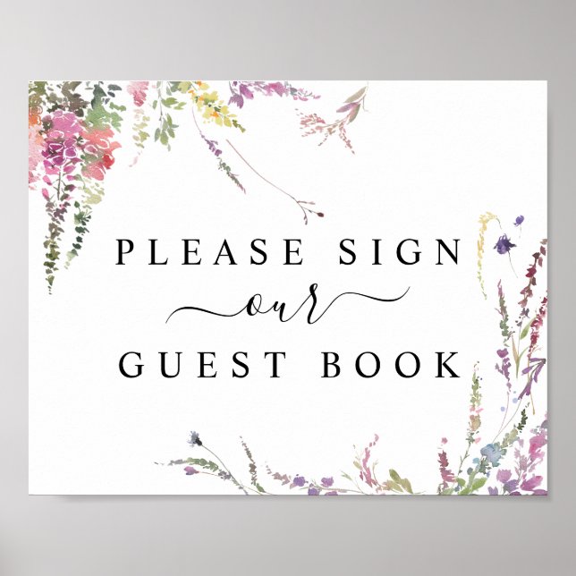 Spring Wildflower Floral Guest Book Sign (Front)