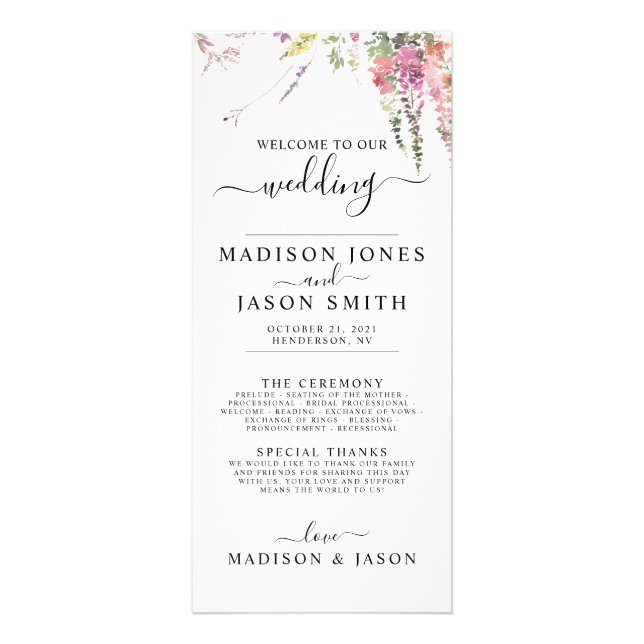 Spring Wildflower Floral Wedding Program (Front)